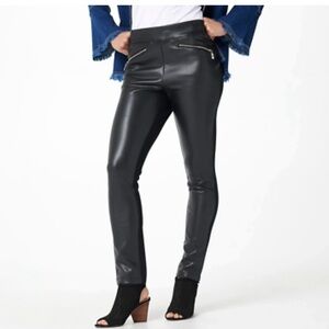 Belle by Kim Gravel Faux Leather Ponte Pant with Hip Zippers